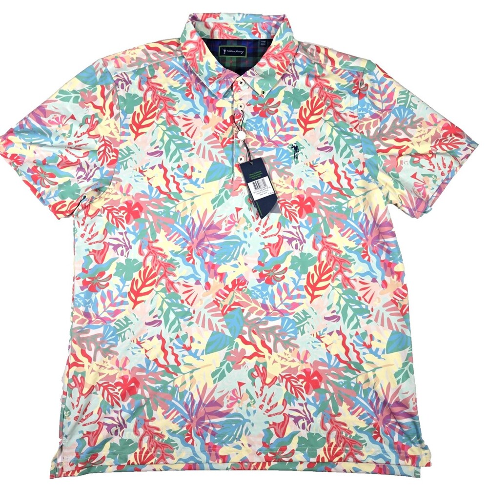 William Murray Golf Polo Shirt Men's XL Botanical Tropical Print New